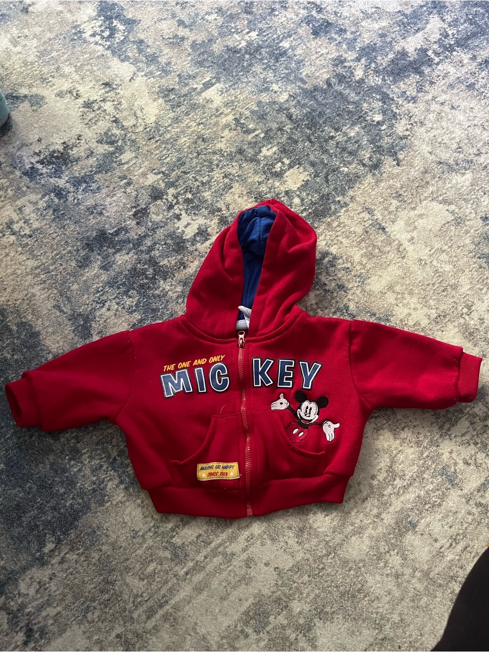 Vintage Mickey Mouse Red Hooded Zip-Up Sweatshirt